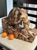 Wood Carving Ancient Greek Sisyphus Statue, Greek Mythology Sculpture Unique Wood Art Gift, Wooden