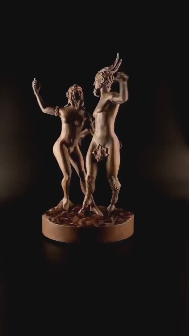 Statuette Satyr and Forest Nymph, Fantasy figurine, Wood Art Sculpture Bookshelf decor for 5th Anniversary
